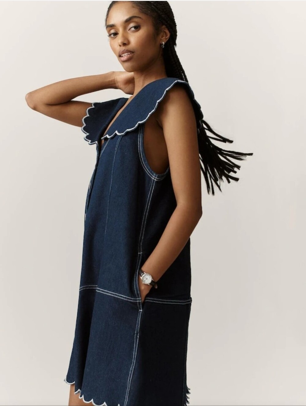 Anthropologie Pilcro Scalloped Denim Buttondown Love Dress MP NWOT Nautical - Picture 3 of 13